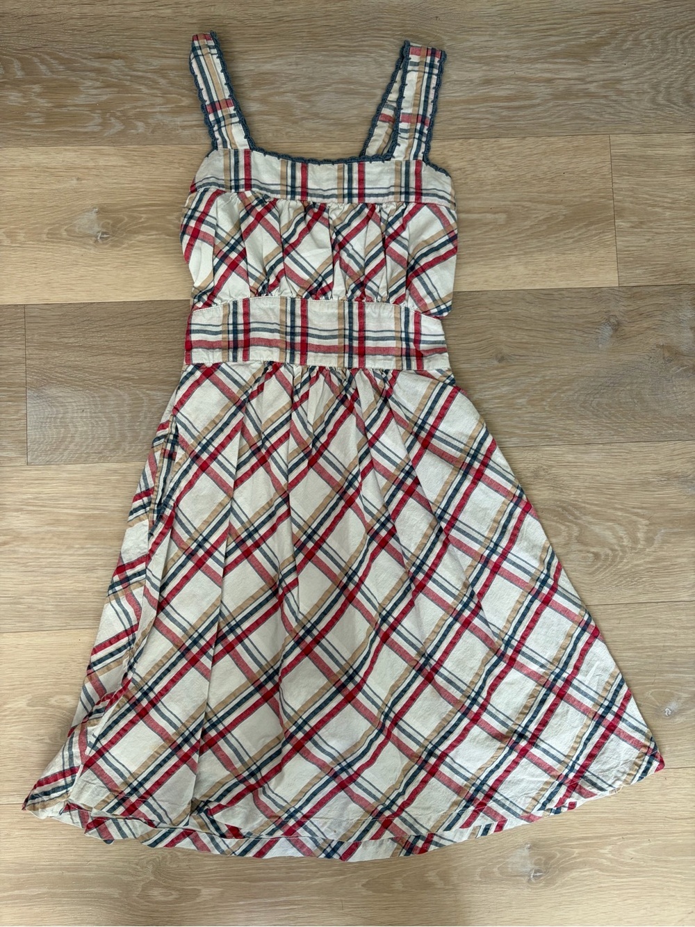 KLOVIS Plaid Smocked Square Neck Midi Sundress Size Small